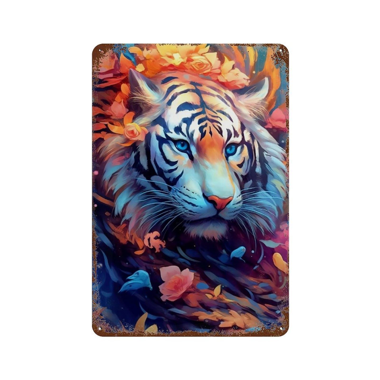 Vintage Rust Metal Sign Tiger Fantasy Artwork-3 11.8"x7.9", Old School Wall Decor for Garage, Bar And Workshop Decor