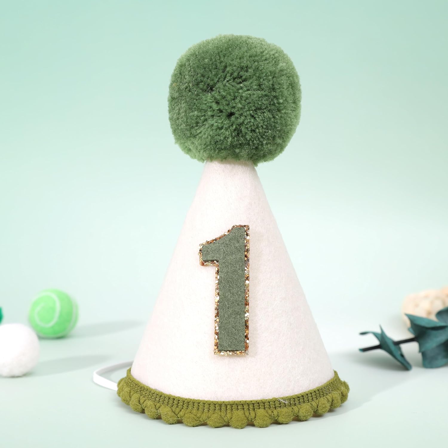 Wild One 1st Birthday Cone Hat - Greenery First Birthday Party Hat for Baby Boys, Olive Party Crown for Boy - Image 3