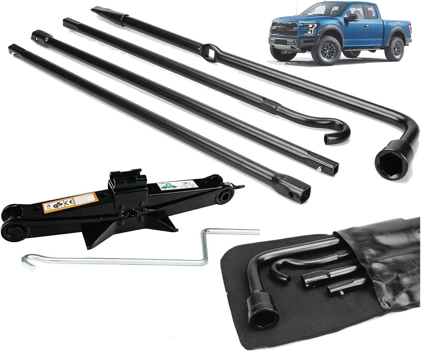 PETRELS Tire Repair Tools Spare Tire Tool Kit and 2 Ton Scissor Jack Fit for Ford F150 2004 to 2014 Exension Nut Lug Wheel Wrench Repair Handle(Tire Kit ScissorJack)