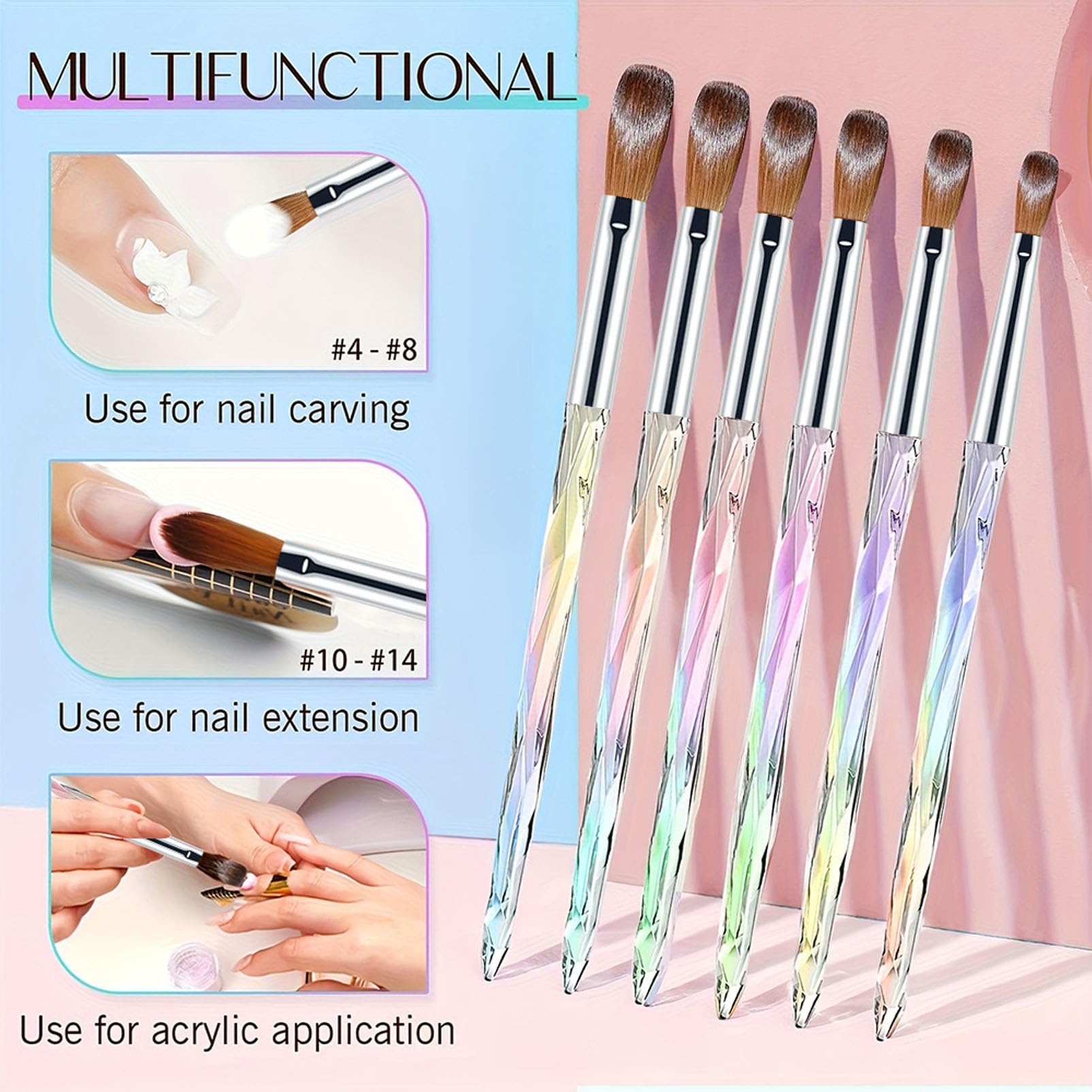 DMQ Acrylic Nail Brush Set, Nail Brush for Acrylic Apply Acrylic Powder Nail Art Extension - Image 3