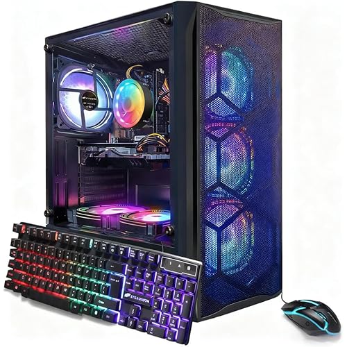 STGAubron Gaming PC Desktop Computer, Intel Core i7 up to 3.9GHz, Radeon RX 580 8G, 16G RAM, 512G SSD, WiFi 6, Bluetooth 5.2, RGB Fan x6, Windows 11 Home
