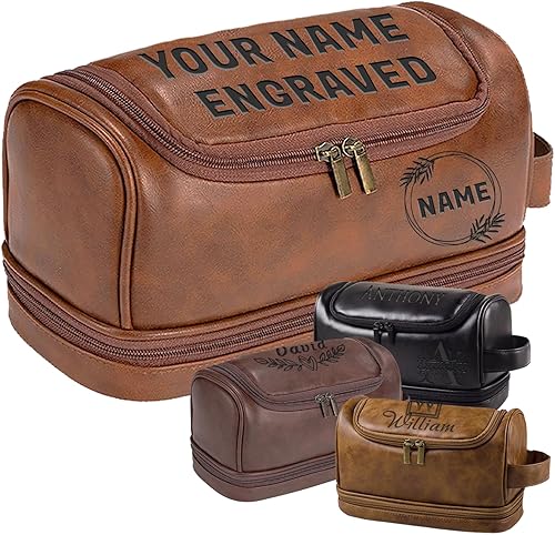 xrlsg Neceser personalizado para hombres, kit de organizador de viaje de piel sintética grabada personalizada con gancho para colgar, regalo para