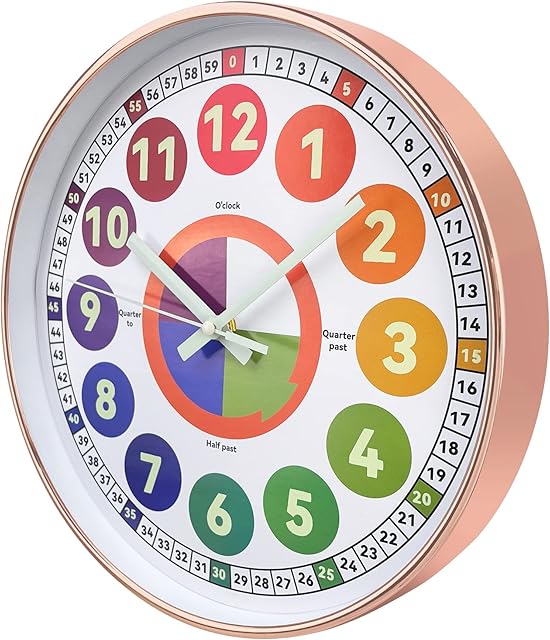 Kids Clock, Learning Clock for Kids Teaching Clock Telling Time for Boys Girls 12 inch Luminous Wall Clock for Kids Room Wall Decor Classroom Playroom Nursery Bedrooms School, Learn to Tell the Time