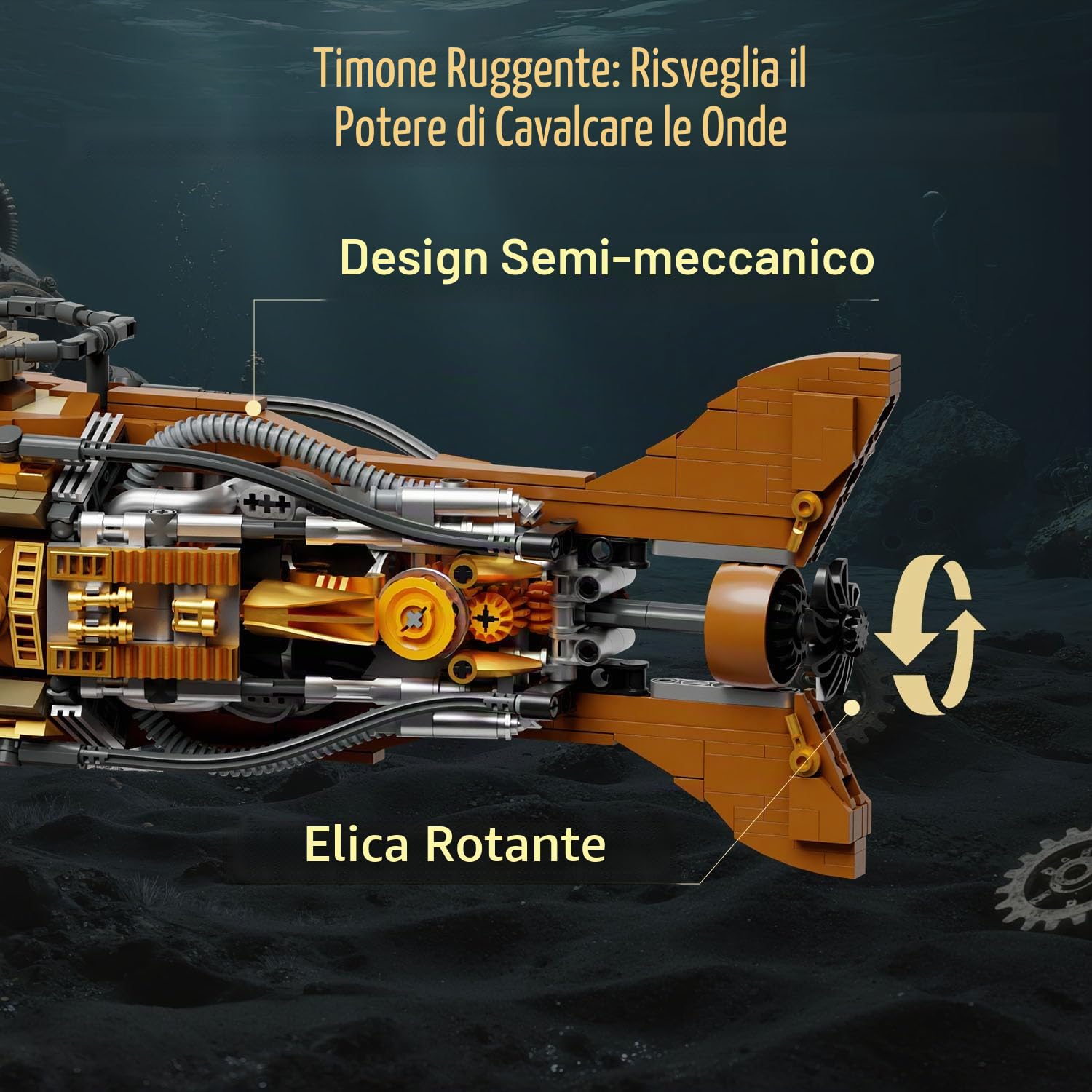 PANTASY Nautilus Steampunk, modellino modulabile in 3 sezioni con elica a ingranaggi, mini barca e scena d'avventura sottomarina, kit modello meccanico retrò da costruire per adulti