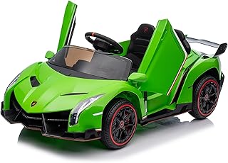 Winado 12V Ride on Car, Electric Vehicle Licensed Lamborghini Veneno for Kids, Battery Powered Car Toy w/Parent Control, Hydraulic Doors, 3 Speeds, LED Headlights, Horn, Engine Sounds - Green