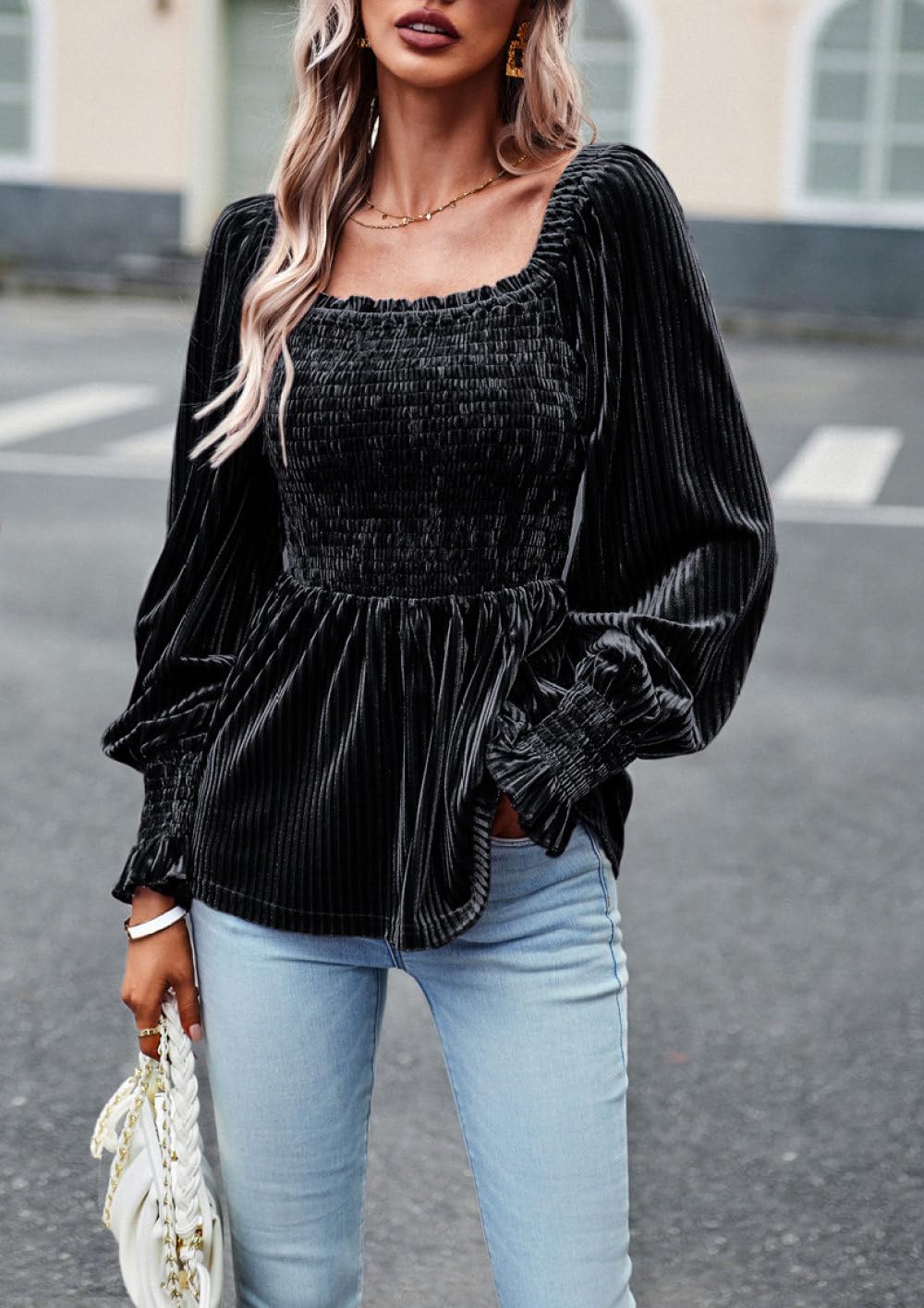 Camicia Donna Elegante,Camicetta Casual Da Donna Con Scollo Quadrato In Velluto, Camicia Pullover Rosa, Avvolgente Elastica, A Pieghe, Vestibilità Slim, Elegante Tunica, Camicia A Maniche Lunghe, E