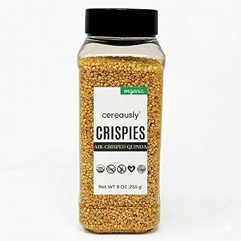 CEREAUSLY Organic Quinoa Crispies Puffed Quinoa Superfood Crunch Ancient Grain Cereal & Yogurt Topping No Added Sugar Gluten Free, Vegan, Kosher 9 oz