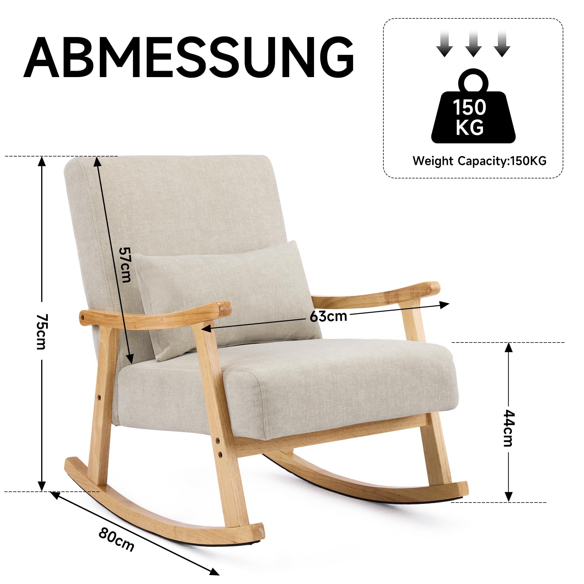 Schaukelstuhl, Schaukelsessel mit Lendenkissen, Stillsessel für Babyzimmer und Erwachsene, Stillstuhl mit Massivholzgestell, Rocking Chair für Wohnzimmer und Schlafzimmer,Hellgrau
