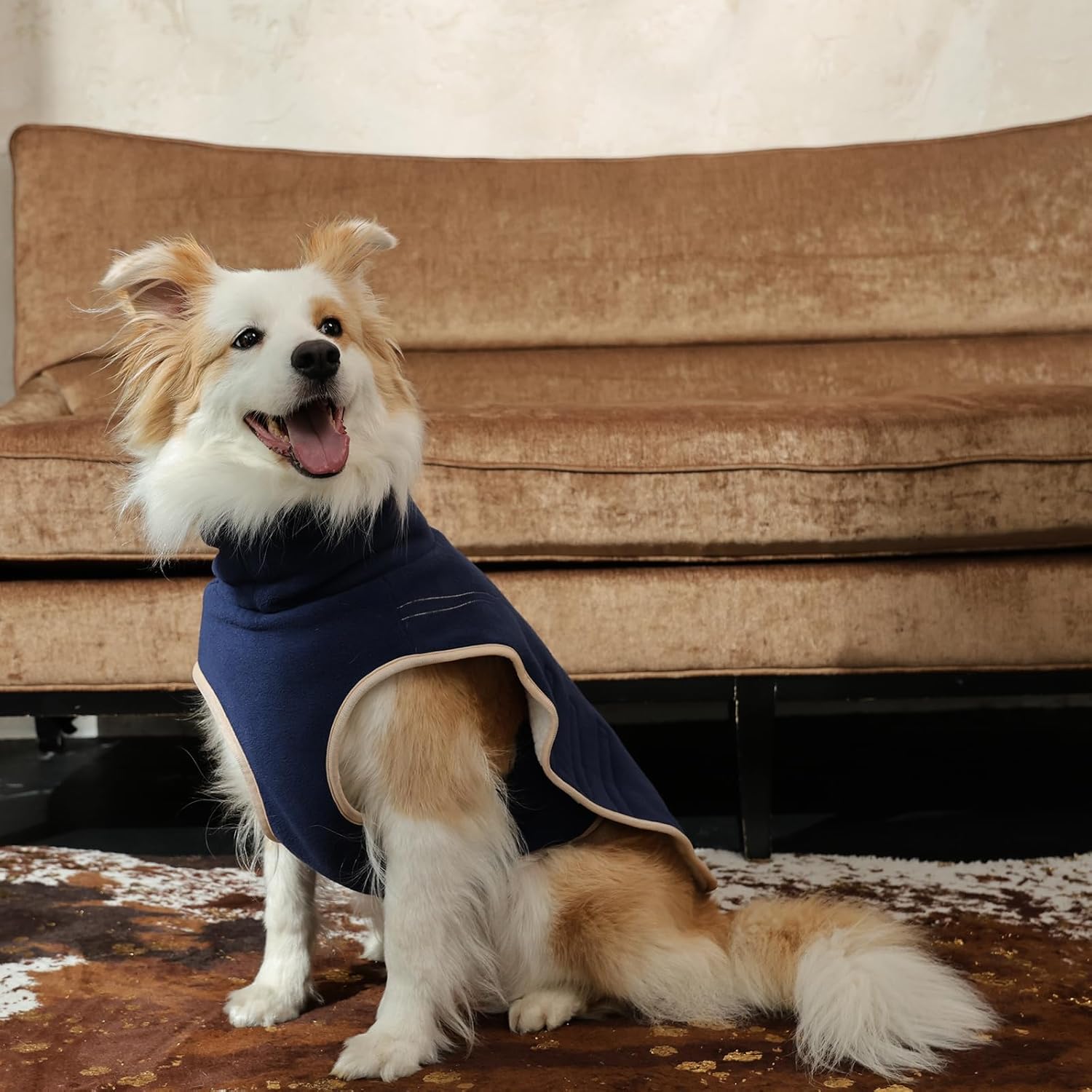 ROZKITCH Dog Coats for Large Dogs with Double Sided Polar Fleece and Sherpa for Cold Weather in Winter, Windproof Turtleneck Sweater with Adjustable Drawstring and Velcro DarkBlue 3XL