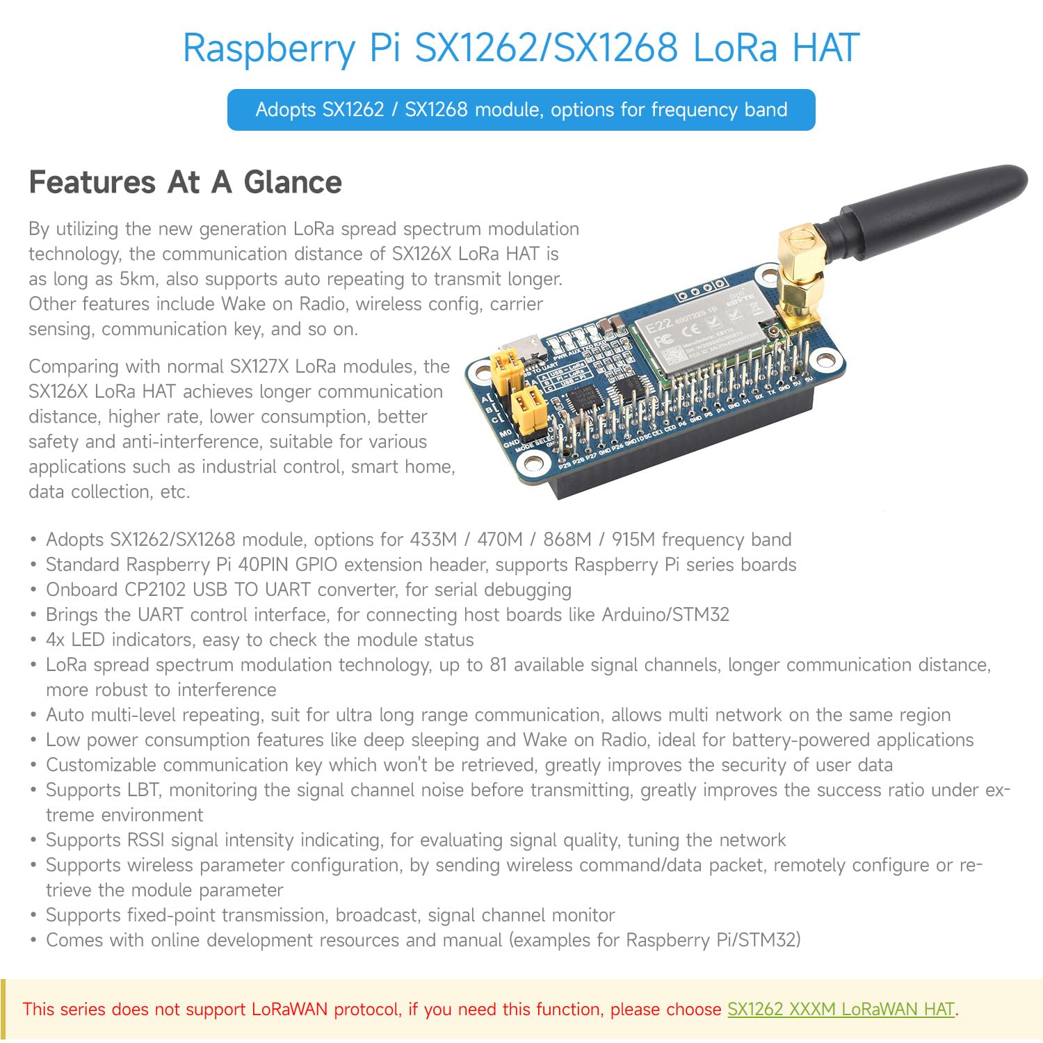 Amazon.com: Waveshare SX1262/SX1268 LoRa HAT, Compatible with