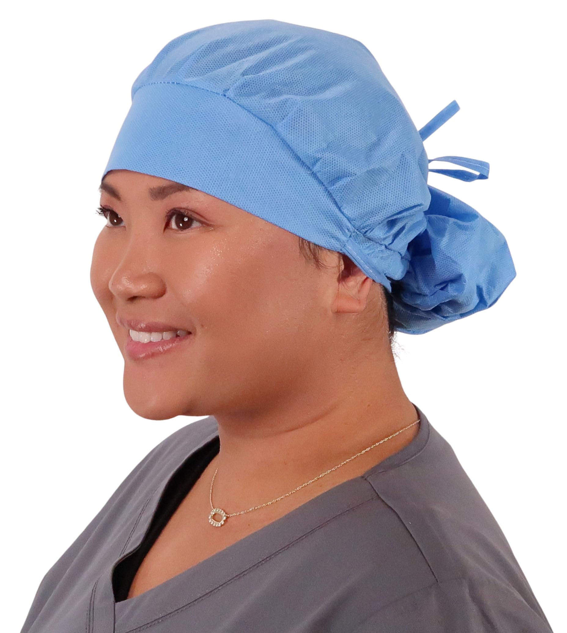 Sparkling EARTH 25 pcs. Ceil Blue Disposable Banded Bouffant Medical Surgical Ponytail Style Single Use Banded Bouffant Style Caps