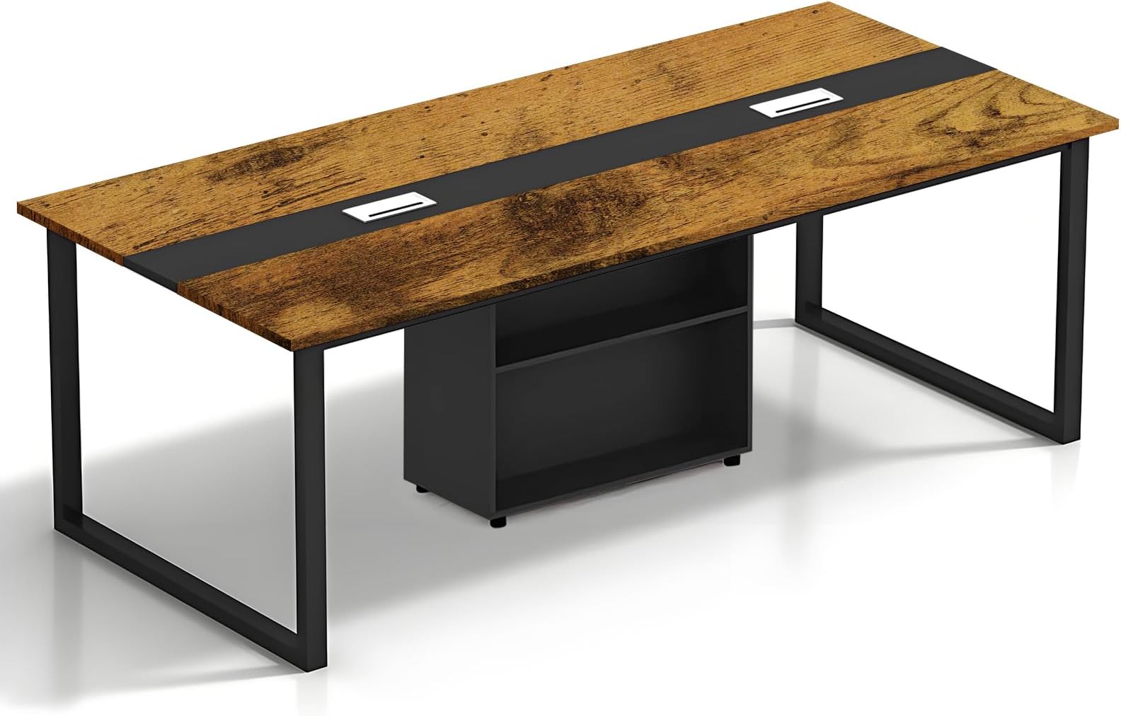 – Large Office Conference Table – Rectangular Boardroom Table for 6–20 People, Solid Wood Eco Board, Cable Management & Storage Shelf, Adjustable Foot Pads, Easy Assembly (Chairs Not Included)