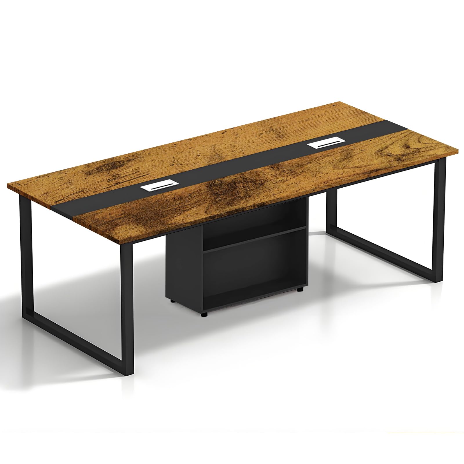 – Large Office Conference Table – Rectangular Boardroom Table for 6–20 People, Solid Wood Eco Board, Cable Management & Storage Shelf, Adjustable Foot Pads, Easy Assembly (Chairs Not Included)