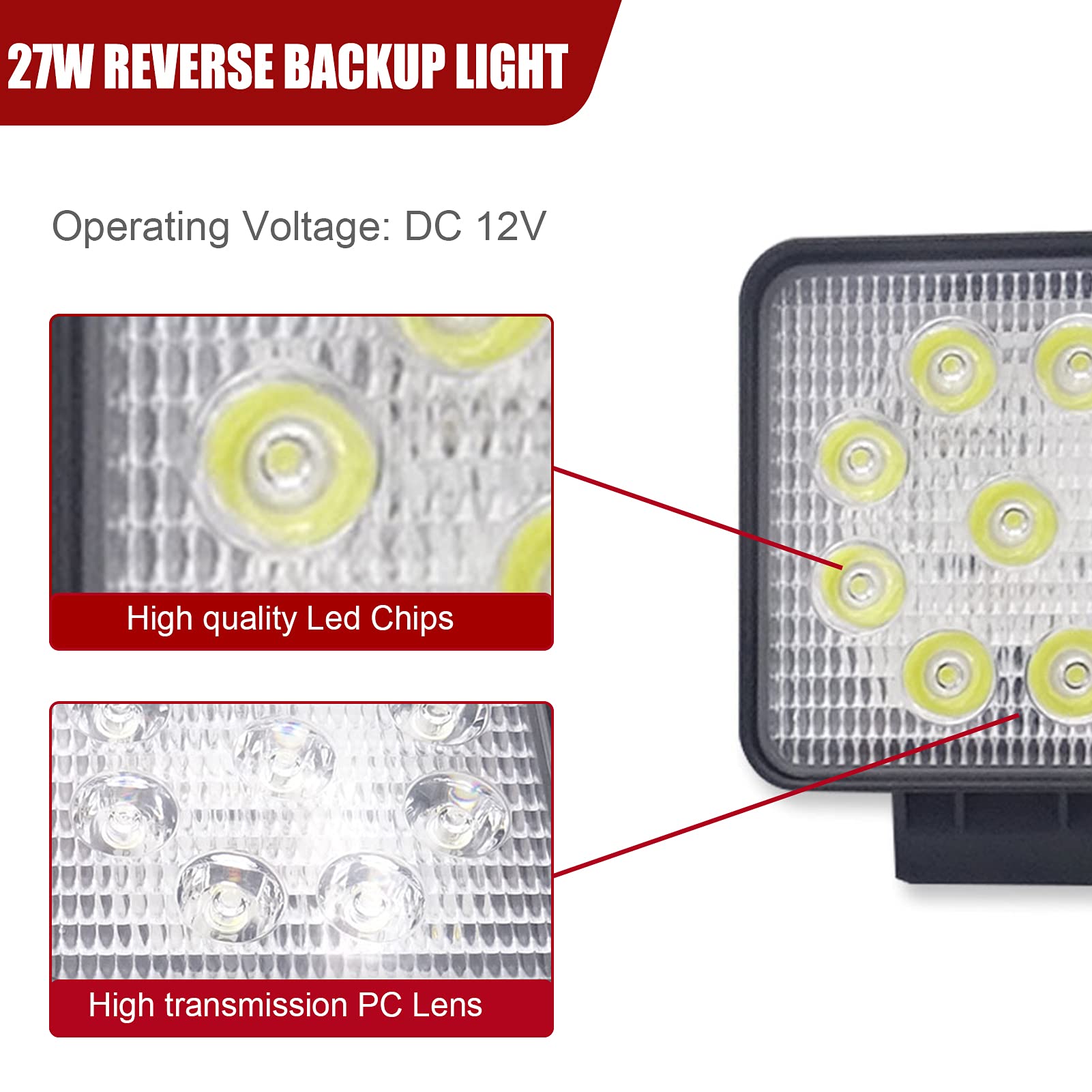 WSays Reverse Rear Backup LED Light Bar 27W Plug N Play Kit Below Cargo Bed w/Back-Up Mount Bracket Hardware Compatible with Polaris Ranger Crew 1000 XP 2018-2025