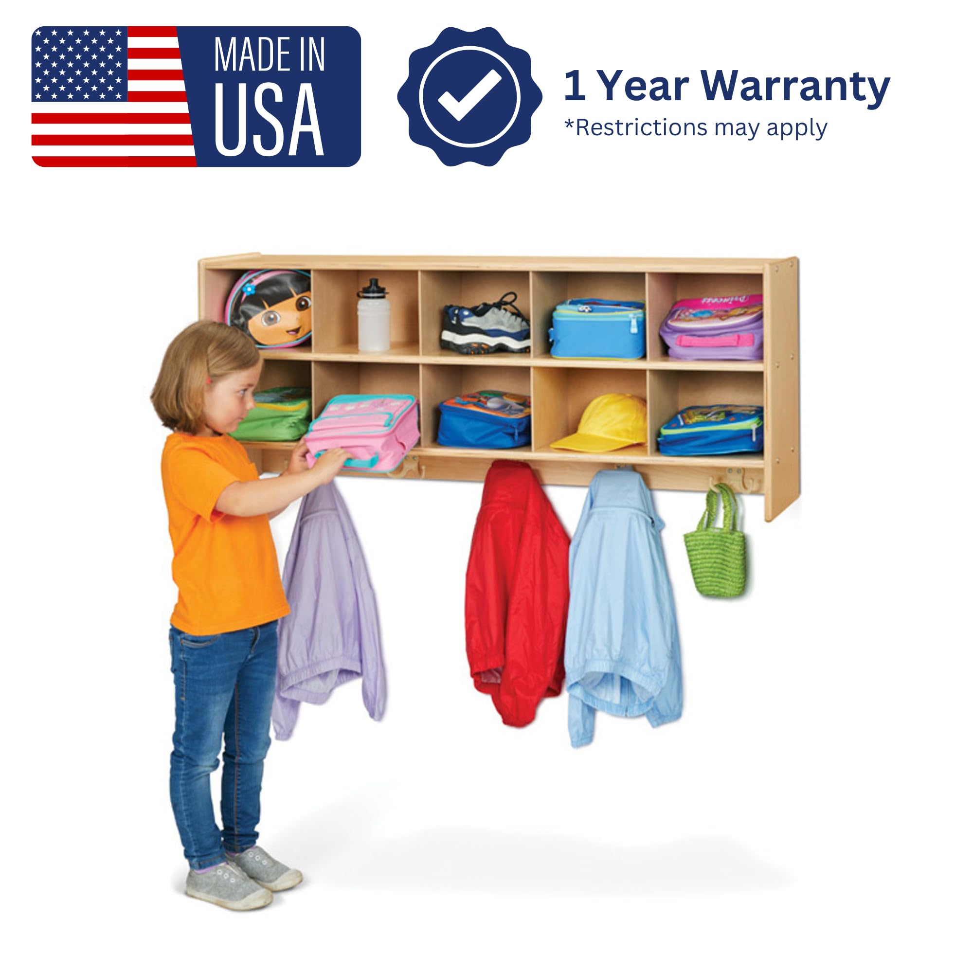 Young Time Jonti-Craft 7104YT 10 Section Wall Mount Coat Locker - Kids Classroom Storage - Image 3