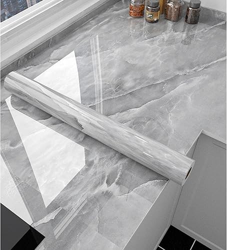Miniatura 5 de Yancorp Papel tapiz de contacto gris de 16 pulgadas x 32.8 pies, para despegar y pegar, con diseño de mármol, extraíble, para cocina, impermeable,