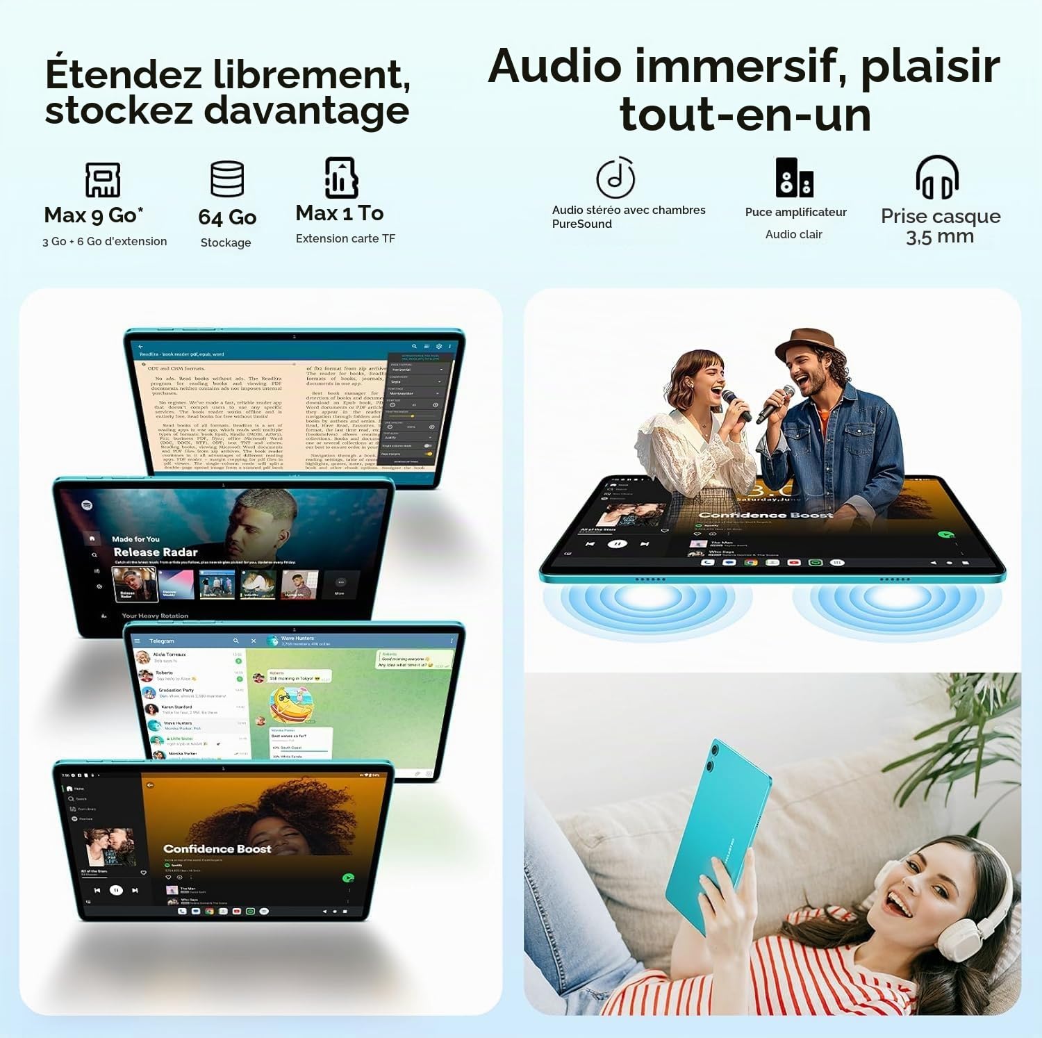 TECLAST P33 Tablette 10" Android 15, avec Clavier et Souris, WiFi 6, BT 5.4 | 10 accessoires, Gemini AI, 64Go ROM+ 4To TF, Widevine L1, 6000mAh, Octa-Core, GPS, OTG, 2 en 1 tablette