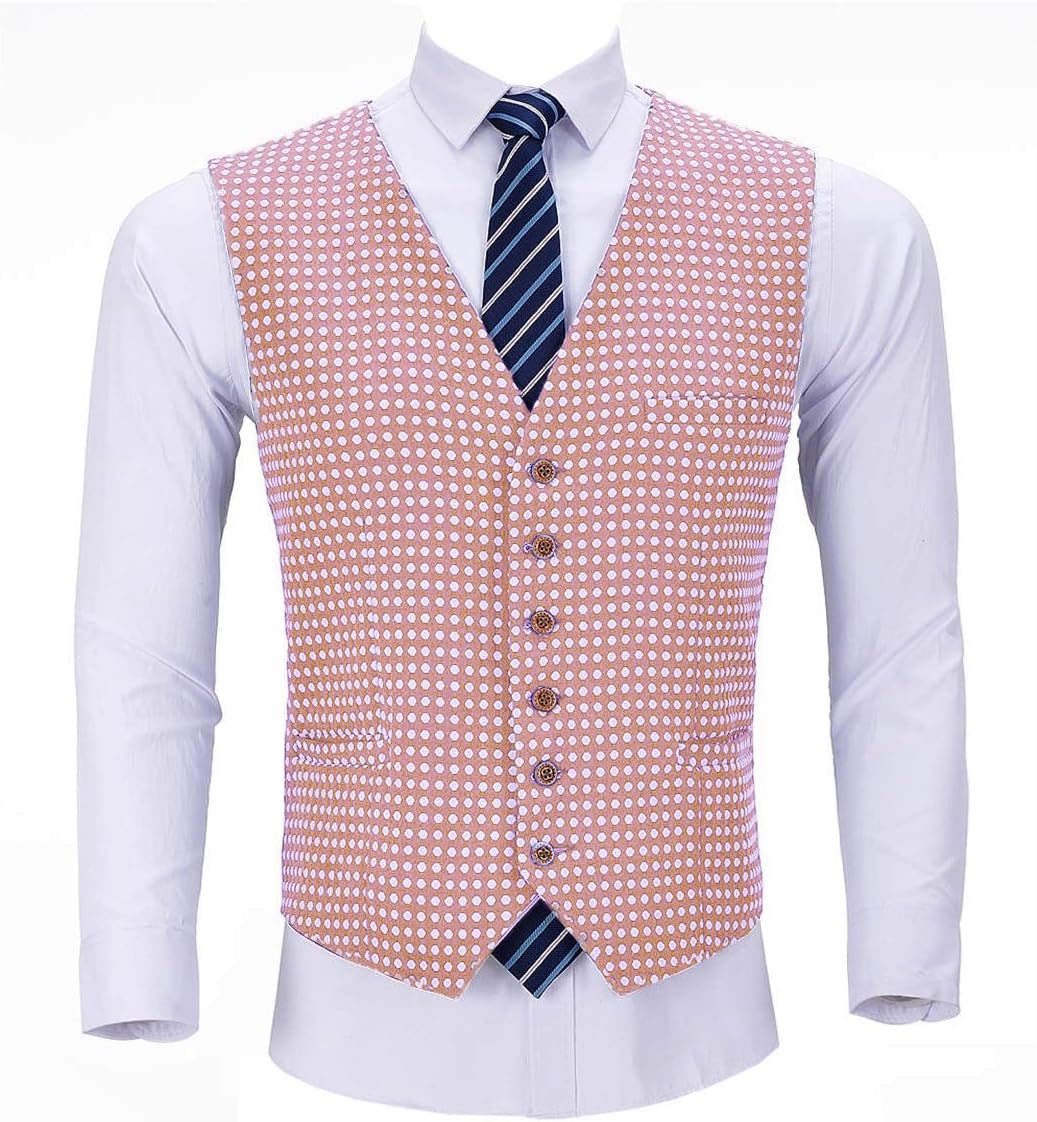 Ulnomio Men's Polka Dots Suit Vest Classic Fit for Homecoming Wedding Waistcoat