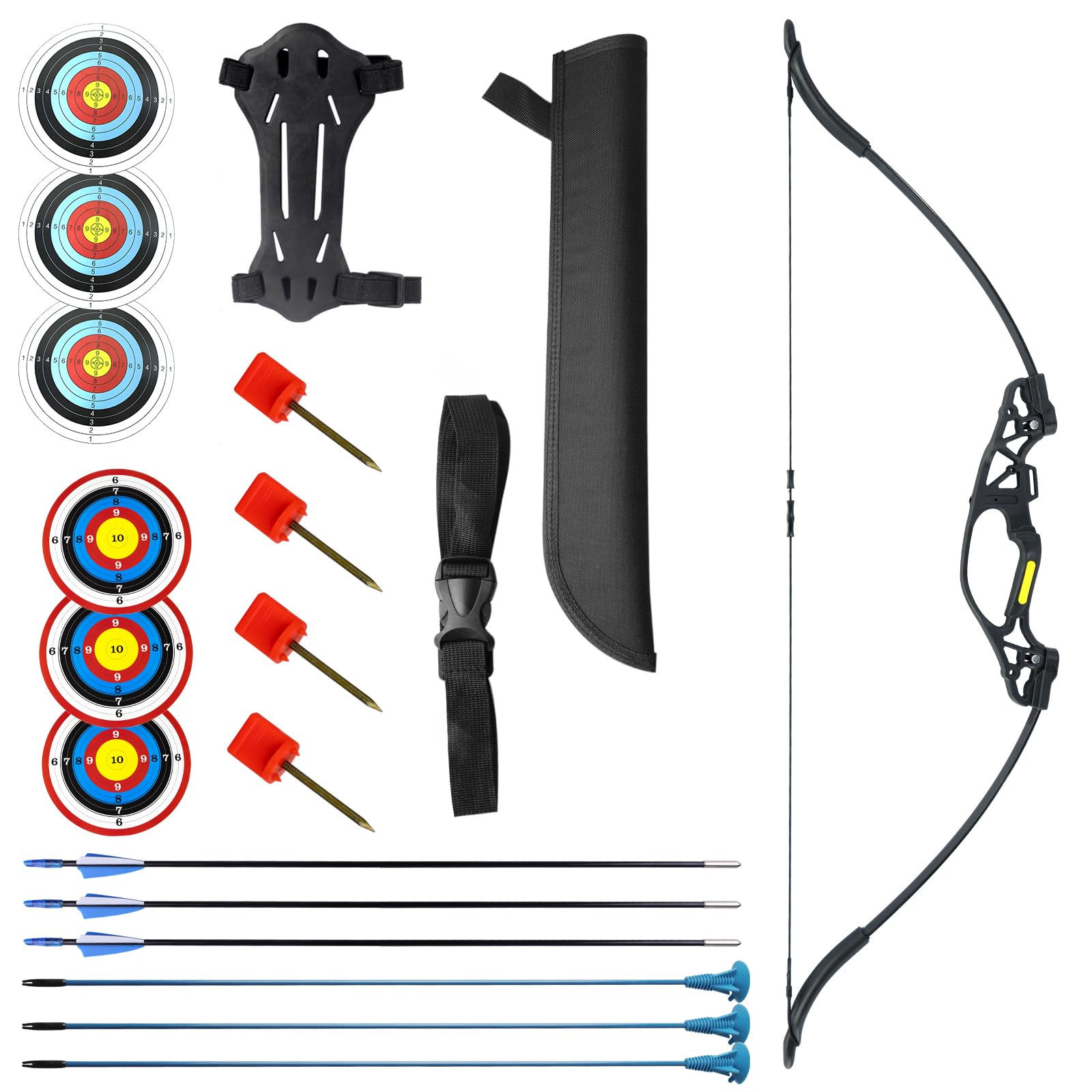 MOYJ Bow and Arrows Set Archery Training Beginner Gift Outdoor Sport Game Backyard Paper Target Shooting Practice Takedown Recurve Bow Kit (Black)