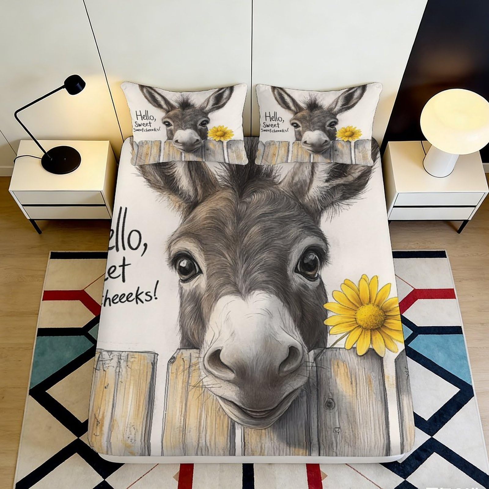 Dhbaneiok Style-4 3D Printed Donkey Sunflower Fitted Sheet Microfiber Anti-Slip Bed Sheet For Bedroom Guest Room Mattress Cover Decor 117 90X200x25cm