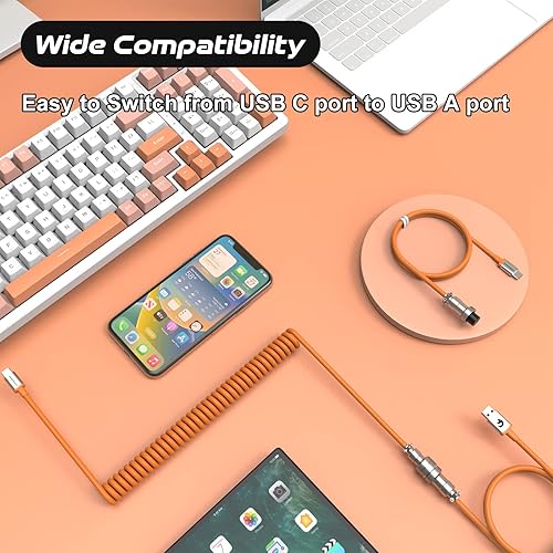 Miniatura 3 de ZIYOU LANG Cable USB C a A y C en espiral personalizado 2 en 1 con cable en espiral desmontable de doble manga extensible conector de aviador de