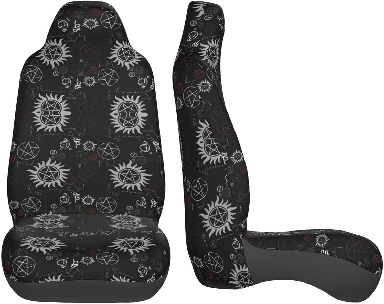 Supernatural Symbols Black Universal Car Seat Covers - Breathable for Front Seats, Fits Car, SUV, Sedan, Truck - Easy-to-Clean, Removable