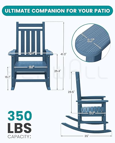 Miniatura 3 de SEWALL - Juego de 2 mecedoras de gran tamaño para exteriores, mecedoras de polietileno de alta densidad para adultos, mecedoras de patio para