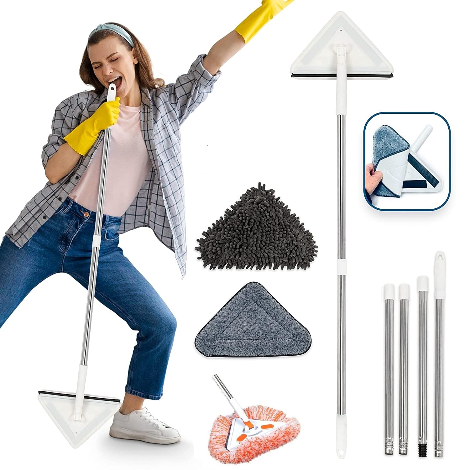 Whixant Rotatable Triangle Mop with Long Handle, Microfiber Flat Floor mop, Rotatable Cleaning Brush, Glass Wiper Window Cleaner, Floor Cleaning Car Glass Cleaning Scraper Dust Mop (B0CJ5G11YN) Amazon Price History, Amazon Price Tracker
