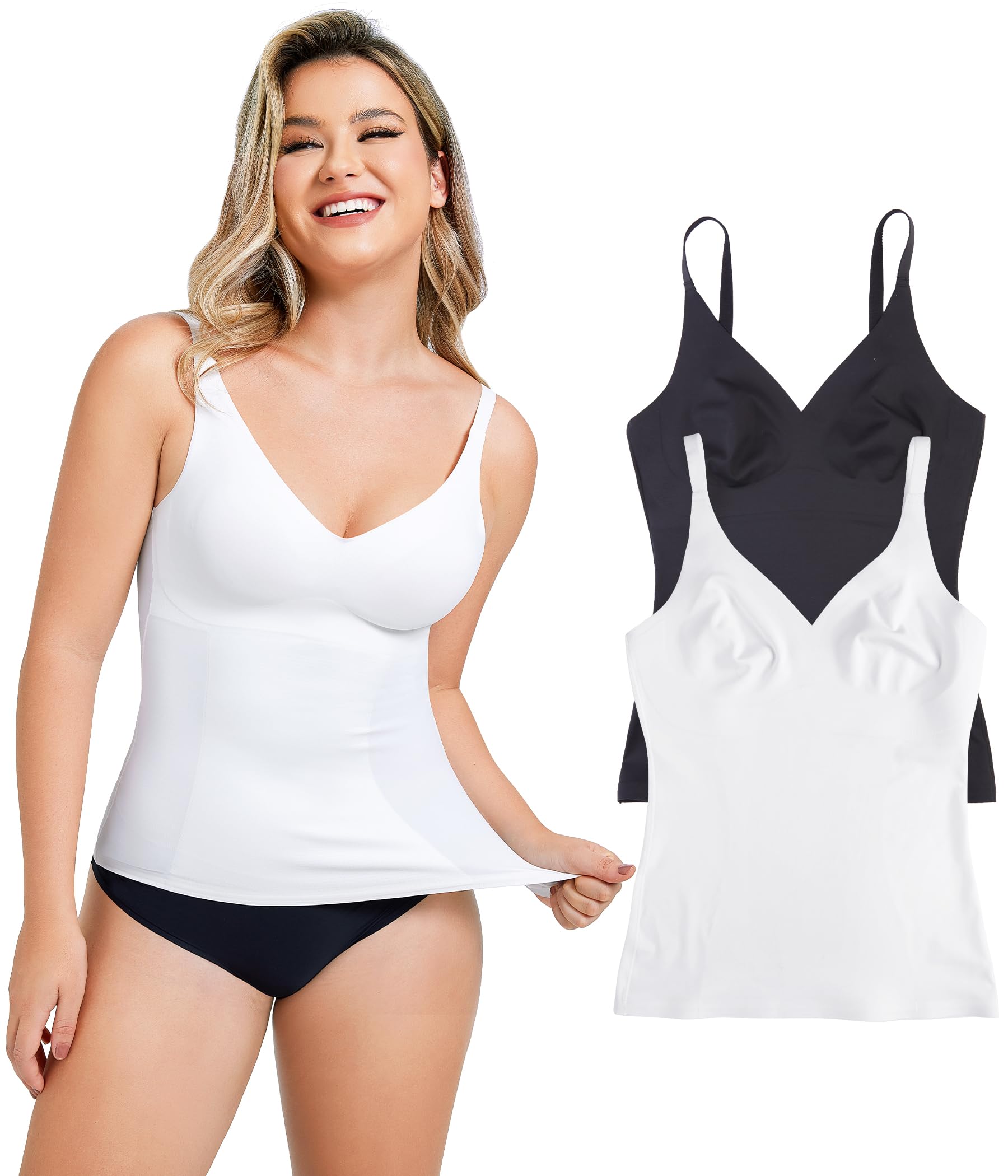 LODAY Compression Tank Tops for Women Tummy Control Shapewear Seamless Body Shaper Workout V-Neck Camisole Cami Tops