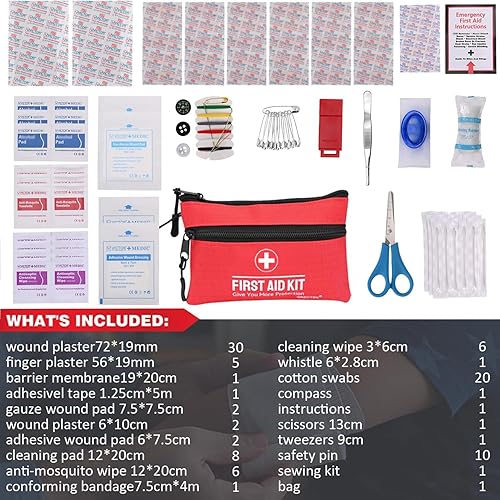 Miniatura 2 de Kit de primeros auxilios de supervivencia de 100 piezas de bolsillo, ligero y compacto con cremalleras dobles (paquete de 5)