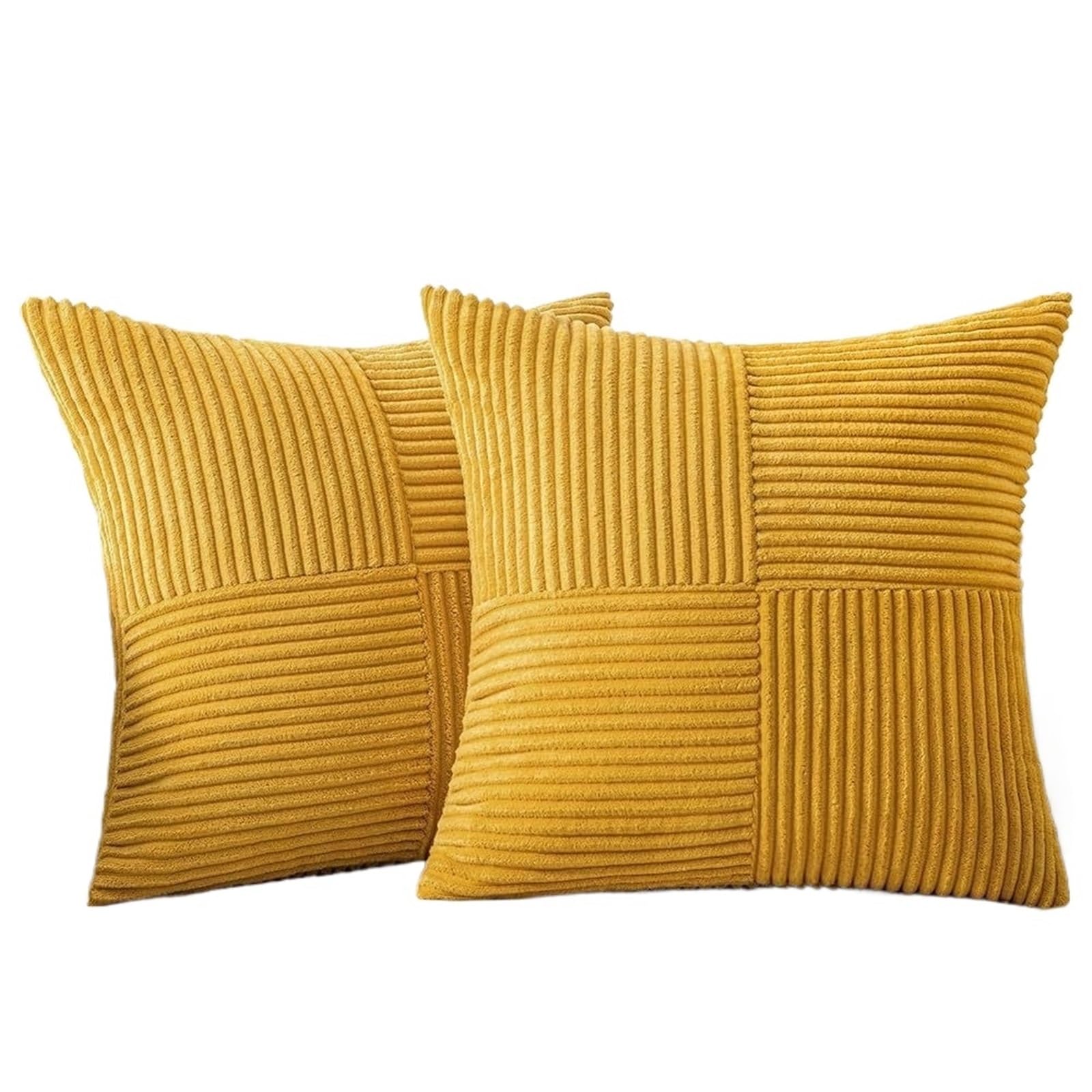 2pc Pillow Cover Boho Spliced Throw Soft Couch Pillowcase Cross Patchwork Textured Cushion Case(Yellow,40x40CM)