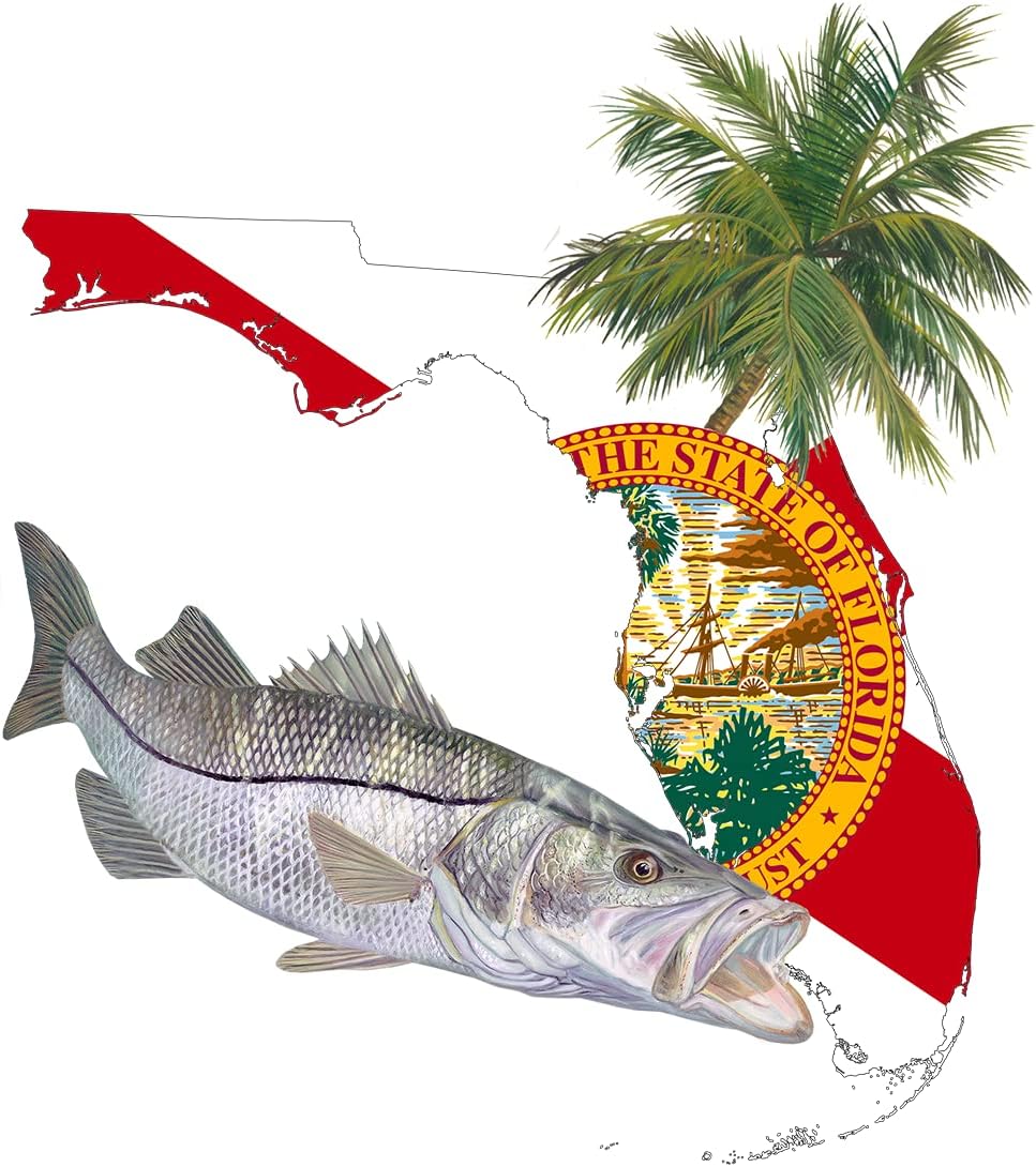 Skiff Life Snook Florida Shirt - Long Sleeve Mens Fishing Shirt with Florida State Flag Sleeve