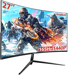 Gawfolk 2K 165Hz Curved Monitor, 27 Inch QHD 2560x1440p 144Hz Gaming Monitor with AMD FreeSync, Flicker-Free, 2X HDMI 2.0, DP 1.4, Ultra-Thin Frameless 1800R Screen PC Monitor