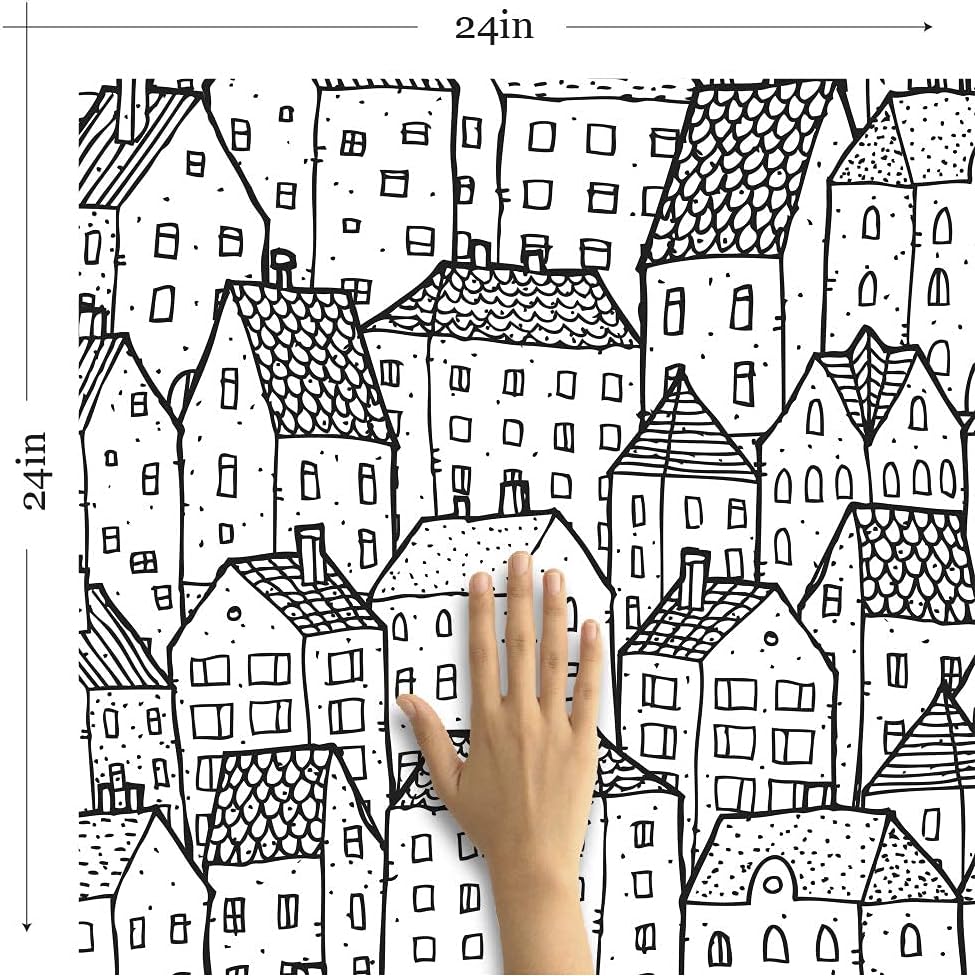 Walls By Me Peel and Stick White City Themed Removable Wallpaper 8163-2ft x 8.5ft (61x260cm)