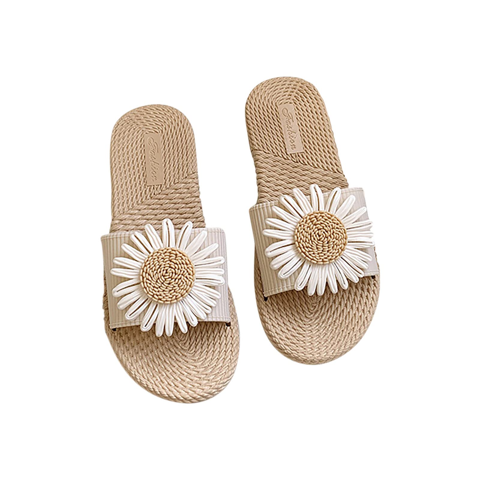 oiangi Cute Sandals for Women Flat Casual Summer Flower Slip on Slipper Lightweight Comfortable Open Toe Slides Non-Slip