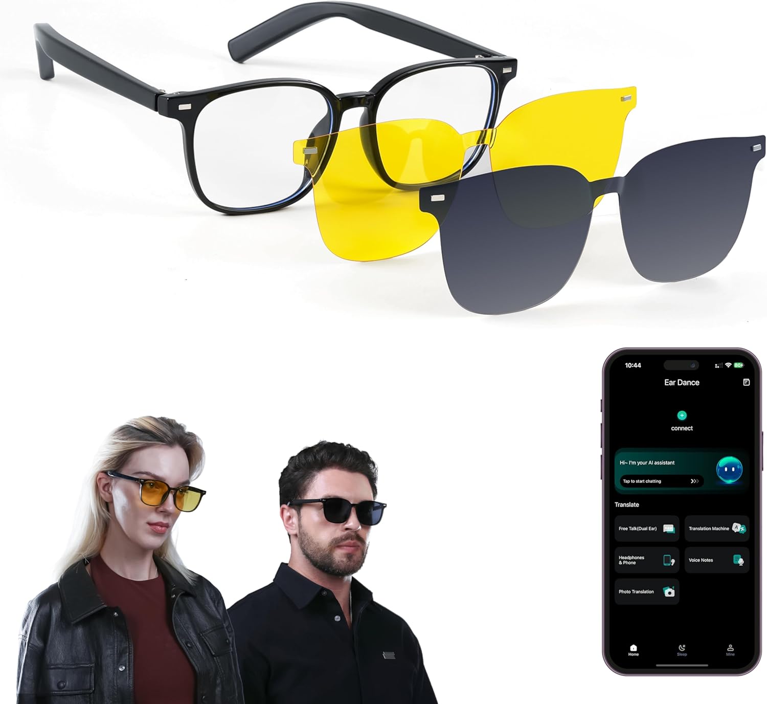 LIMU Gen 5 Smart Glasses. Al Glasses with Real-Time Al Interpreter Open-Ear Bluetooth Glasses with Speakers. Hall-Sensor Auto On/Off, Magnetic Lenses (Black & Yellow, TRGO Frame for Women & Men