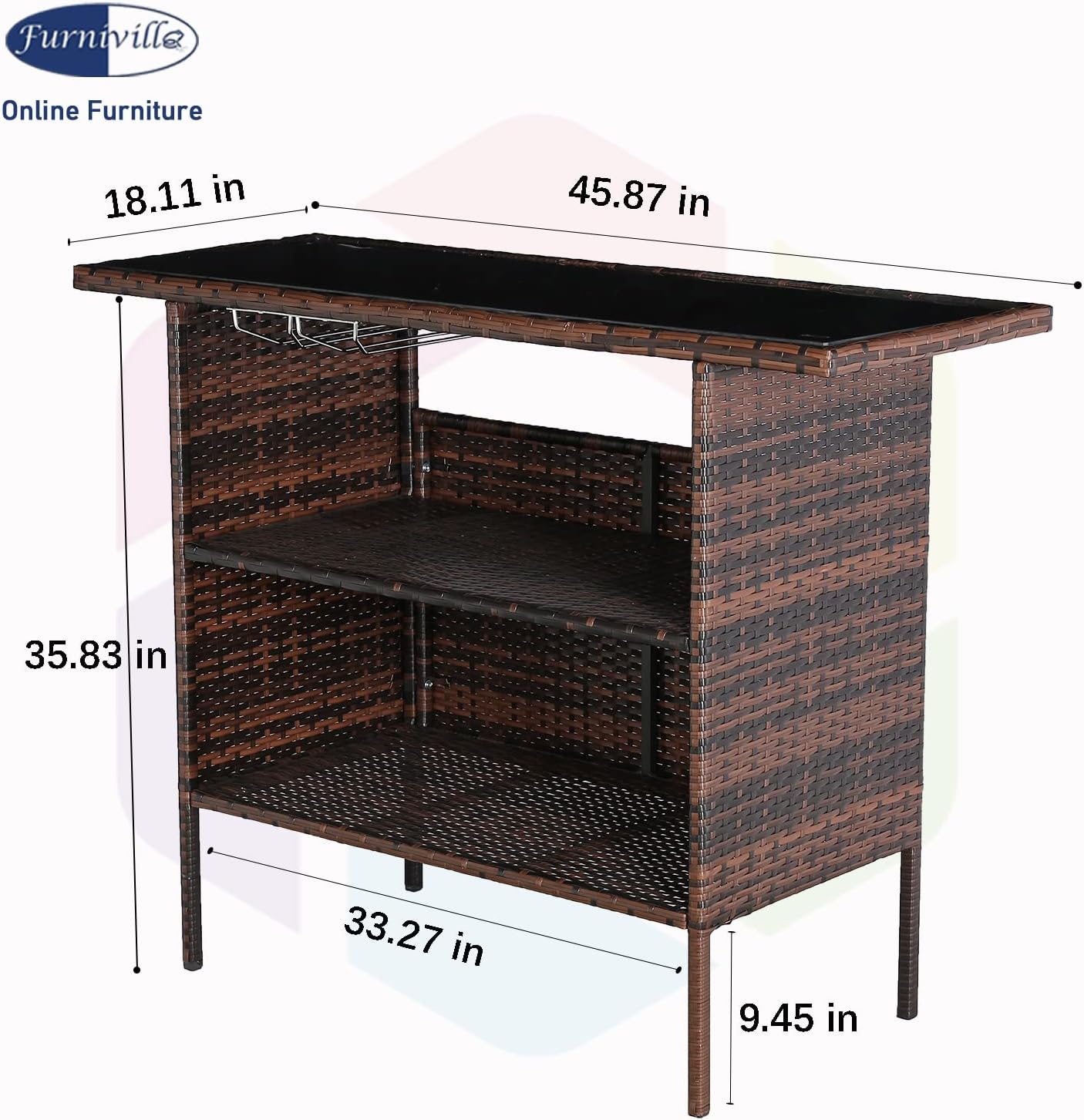 Furnivilla Outdoor Bar Table Patio Rattan Wicker Bar Table with Glass Top Table,Outdoor Furniture Table for Patio Backyard Gardens Poolside (Bar Table-Mix/BRN)… : Patio, Lawn & Garden