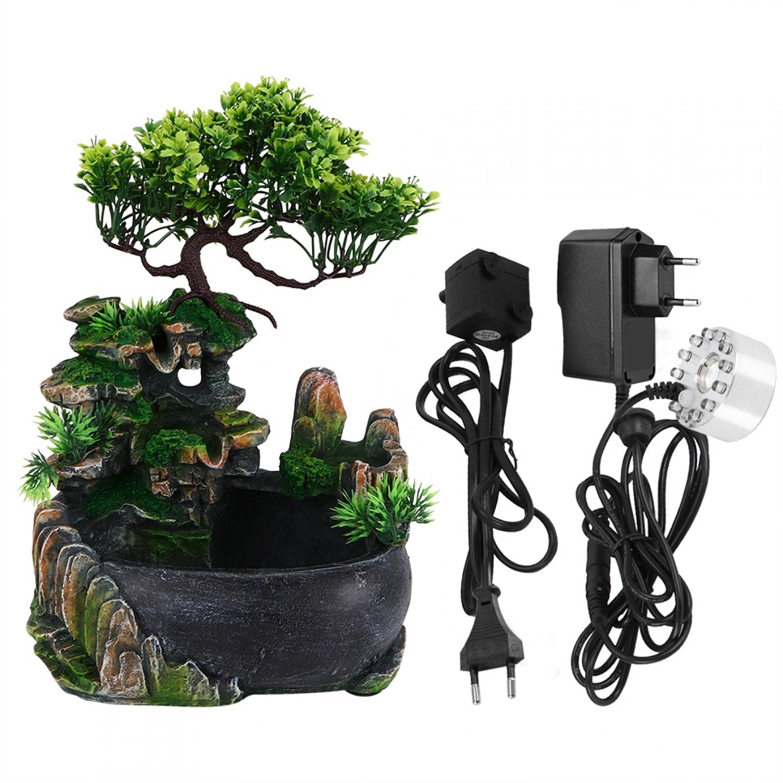 Fontanna na biurko, fontanna LED z wodospadem ze zmianą koloru, wewnętrzna fontanna na biurko do dekoracji biurka Symulacja Rockery Humidifier Decor (EU 220V)