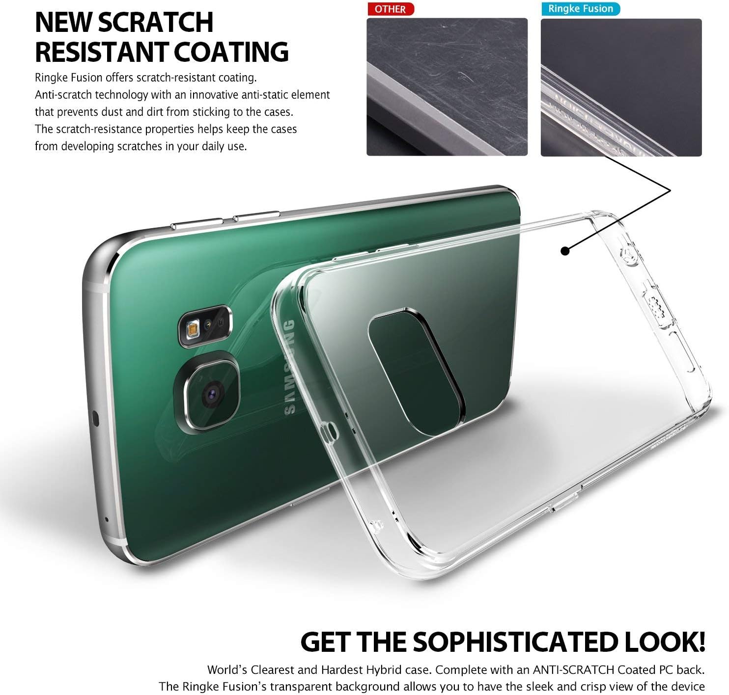 Ringke Fusion Compatible with Galaxy S6 Edge Case Brilliant Crystal Clear Transparent Hybrid Fortified PC Back Supple Silicone Bumper Impact Resistant for Galaxy S6 Edge - Clear