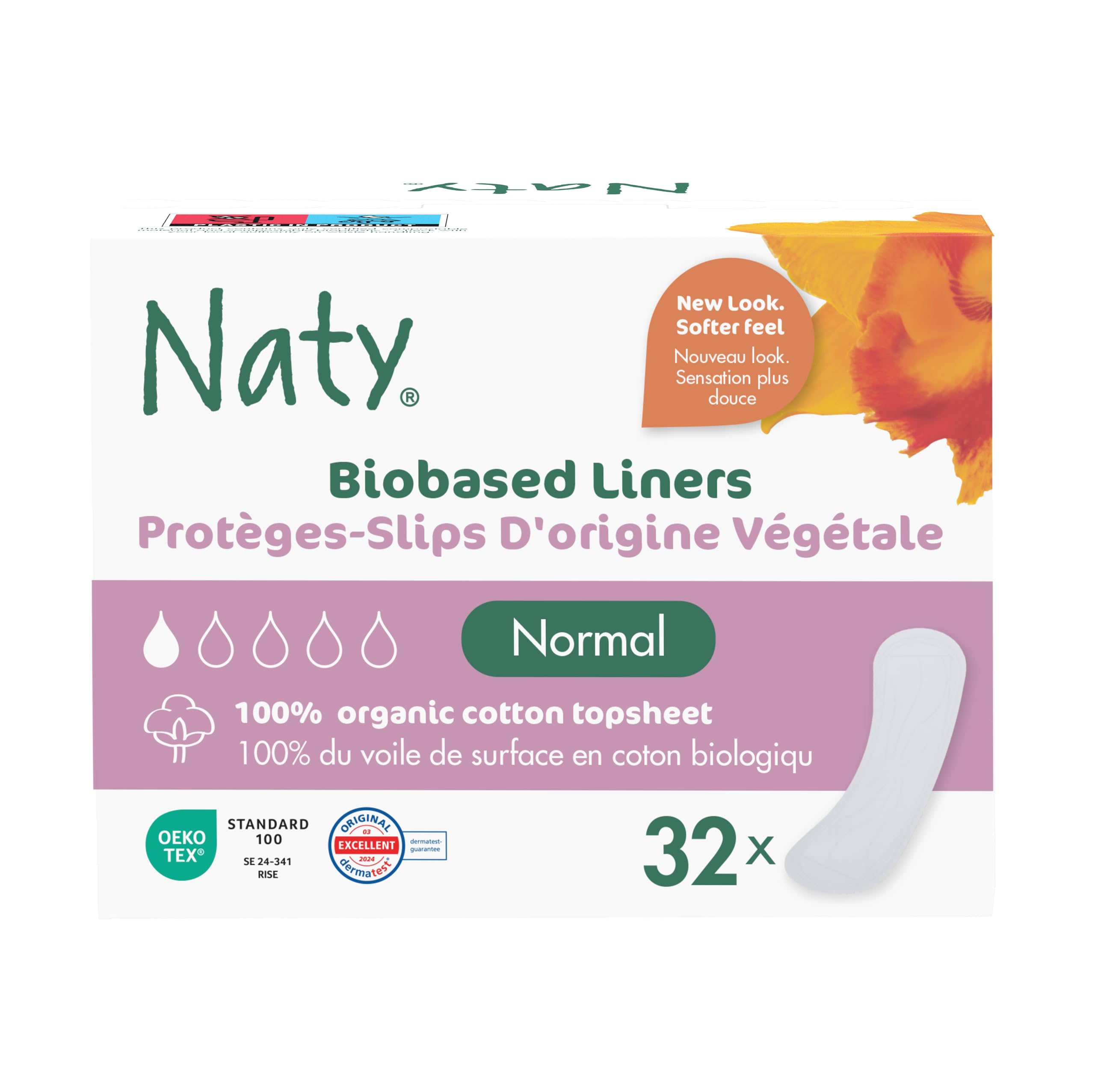Naty Daily Panty Liners for Women, Normal, Wrapped, 32 Count
