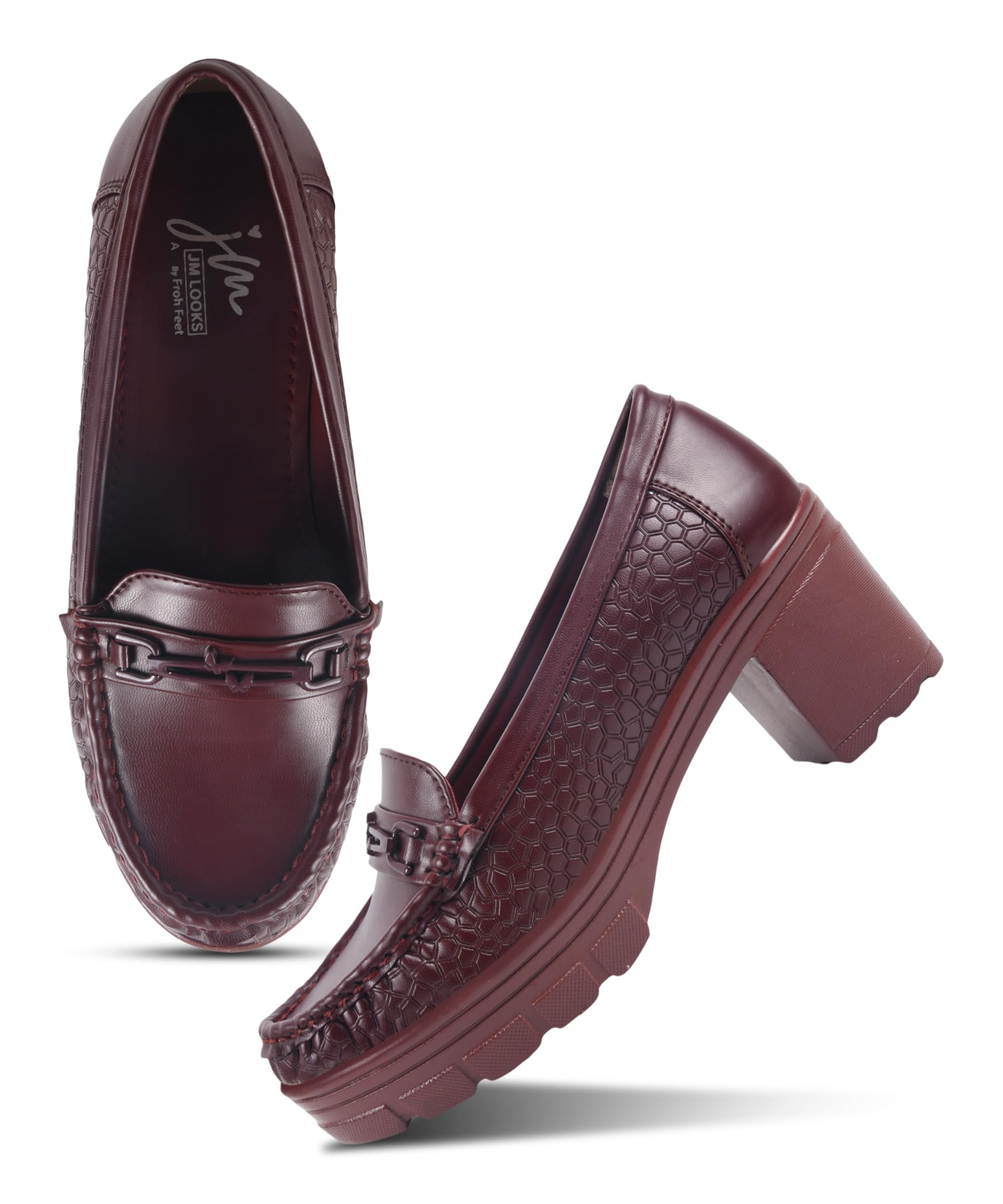Premium Platform Loafers with Croco Texture and Block Heel