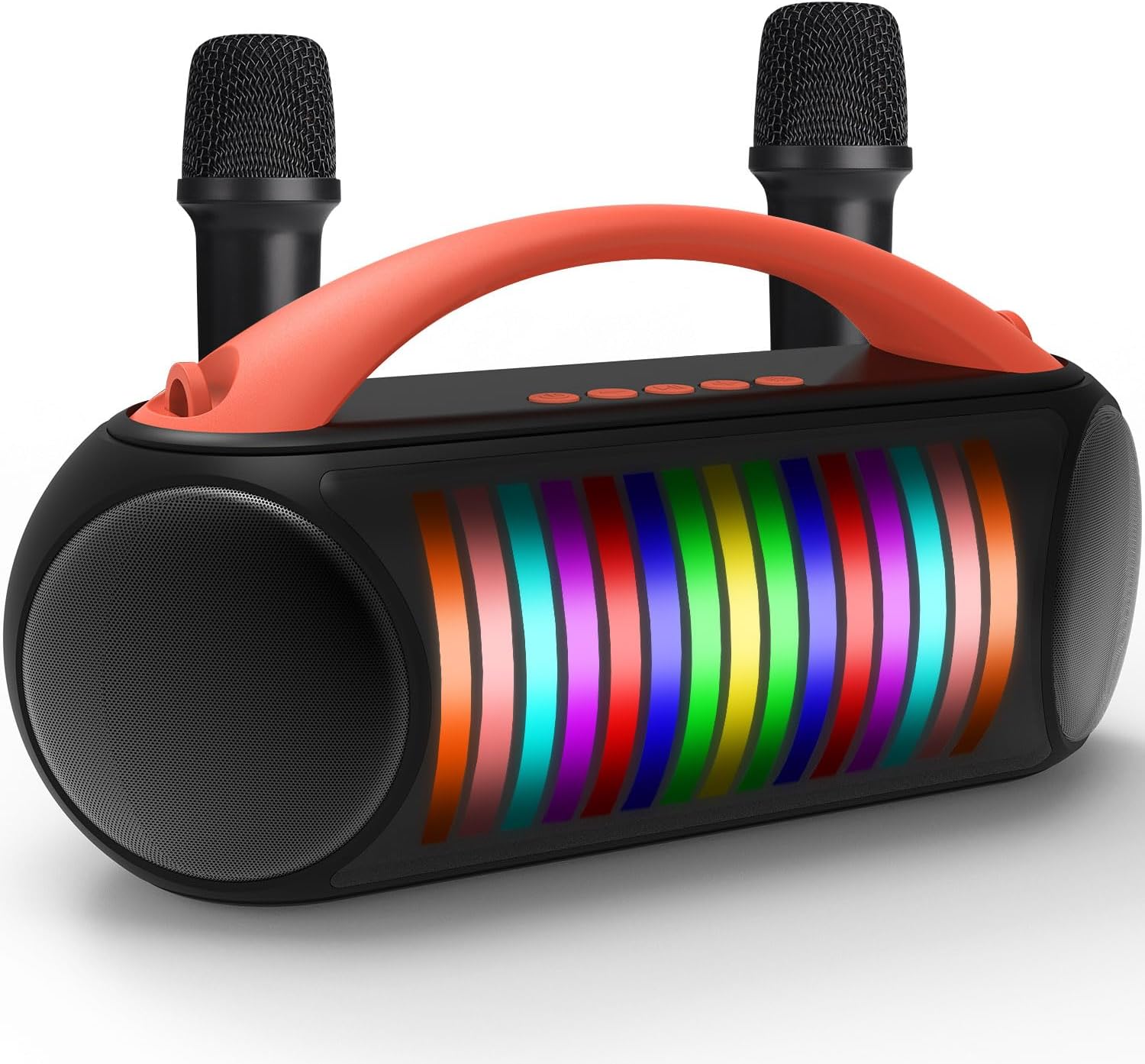 Karaoke Machine, Portable Bluetooth Speaker with Two Wireless Karaoke Microphones, Long Playtime Karaoke Speaker with Rhythm Lights for Adults Kids, Supports TF Card/USB, AUX in for Party