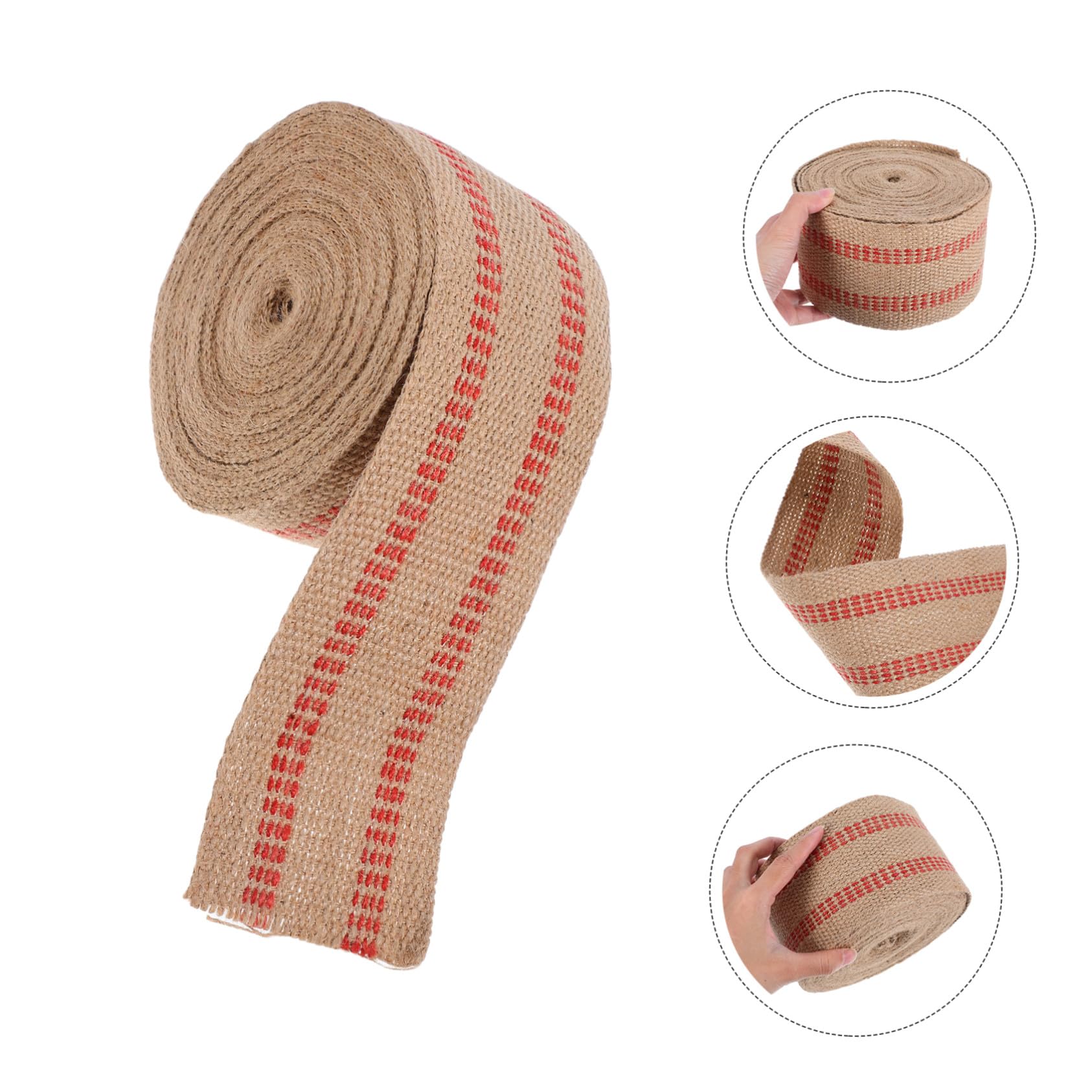 TEHAUX Gurtband Polsterstoff mit Streifen Stuhlreparatur Roten Jute für Optik aus Strapazierfähiger Vintage und Handarbeiten für Selbstgemacht Projekte