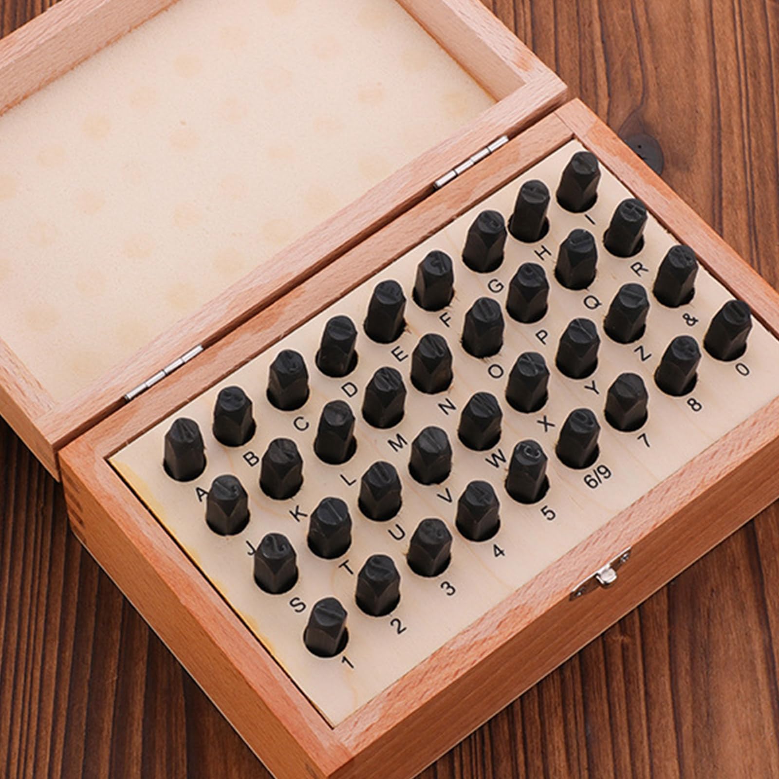Set di 36 pezzi con manico in metallo per timbratura in pelle, 6 mm, numero e lettera, strumento per punzonatura in pelle, strumento per goffratura, set di timbri in metallo