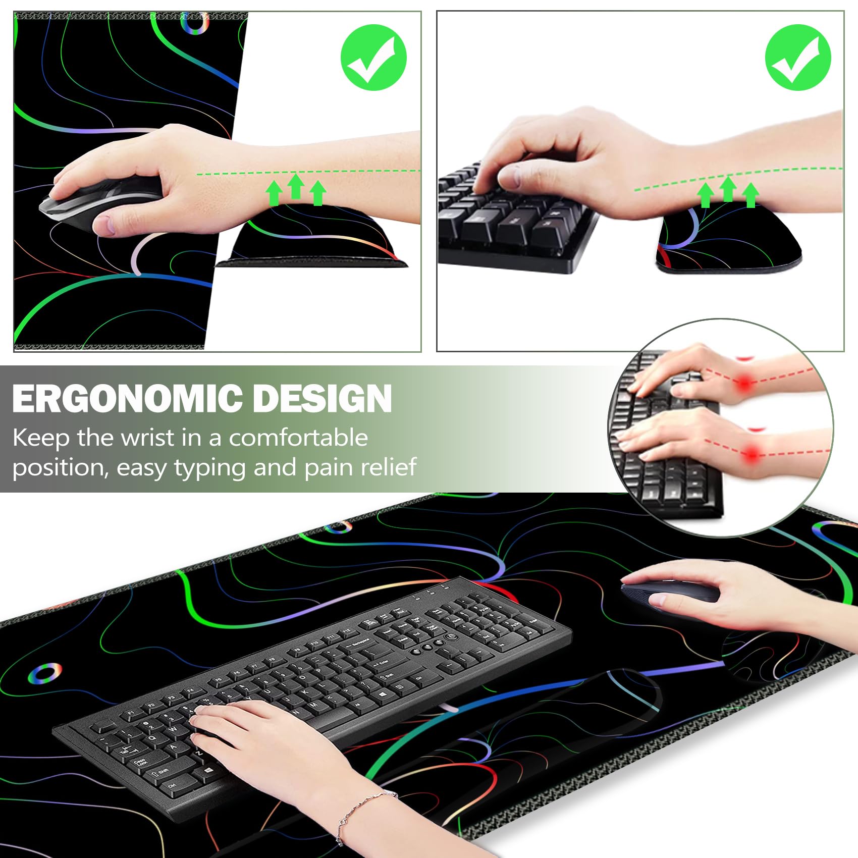 Snapklik.com : Gaming Mouse Pad Wrist Support Set, XXL Large Desk Mat ...