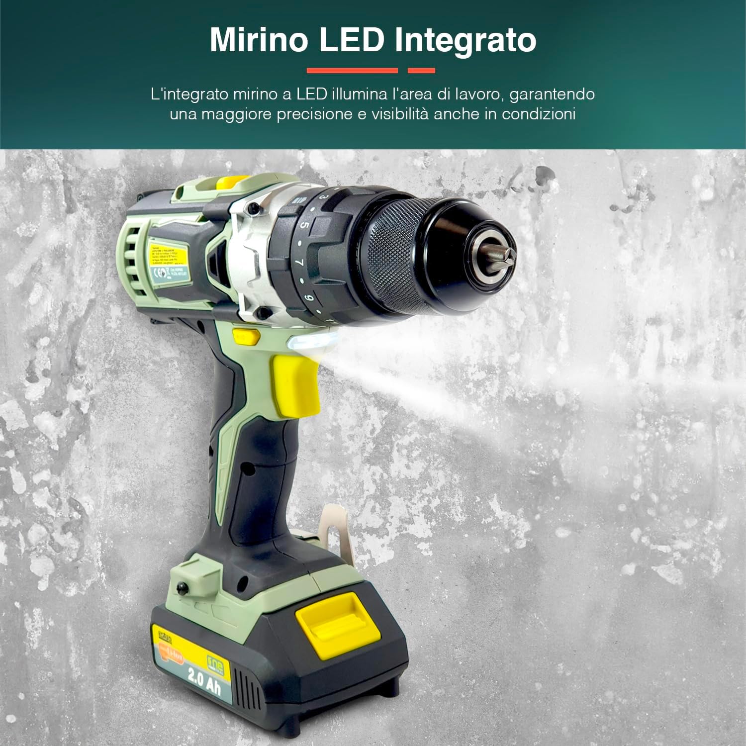Trapano Avvitatore a Percussione 20V - 2 Velocità Meccaniche, Funzione Percussione, Mandrino Autoserrante 13mm, Ideale per Fai Da Te e Lavori Professionali, senza Batteria