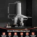 24 Hotte d'autonomie de pouce, Hotte de autonomie de ductless 450CFM, Capuche de cuisine murale en acier inoxydable, Gesture Sensing & Contrôle du toucher, 3 Ventilateur de vitesse, 2 Filtres à baffles Pcs