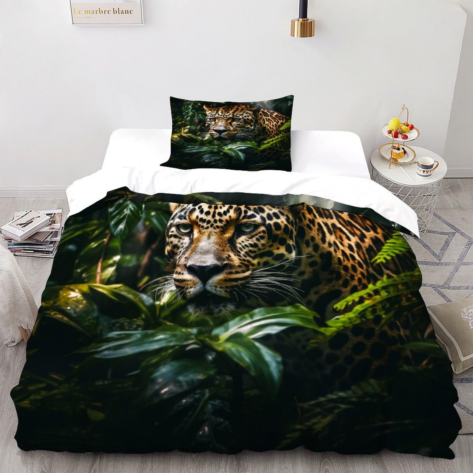 Housse de couette guépard 2 pièces linge de lit microfibre animal sauvage 135x200cm