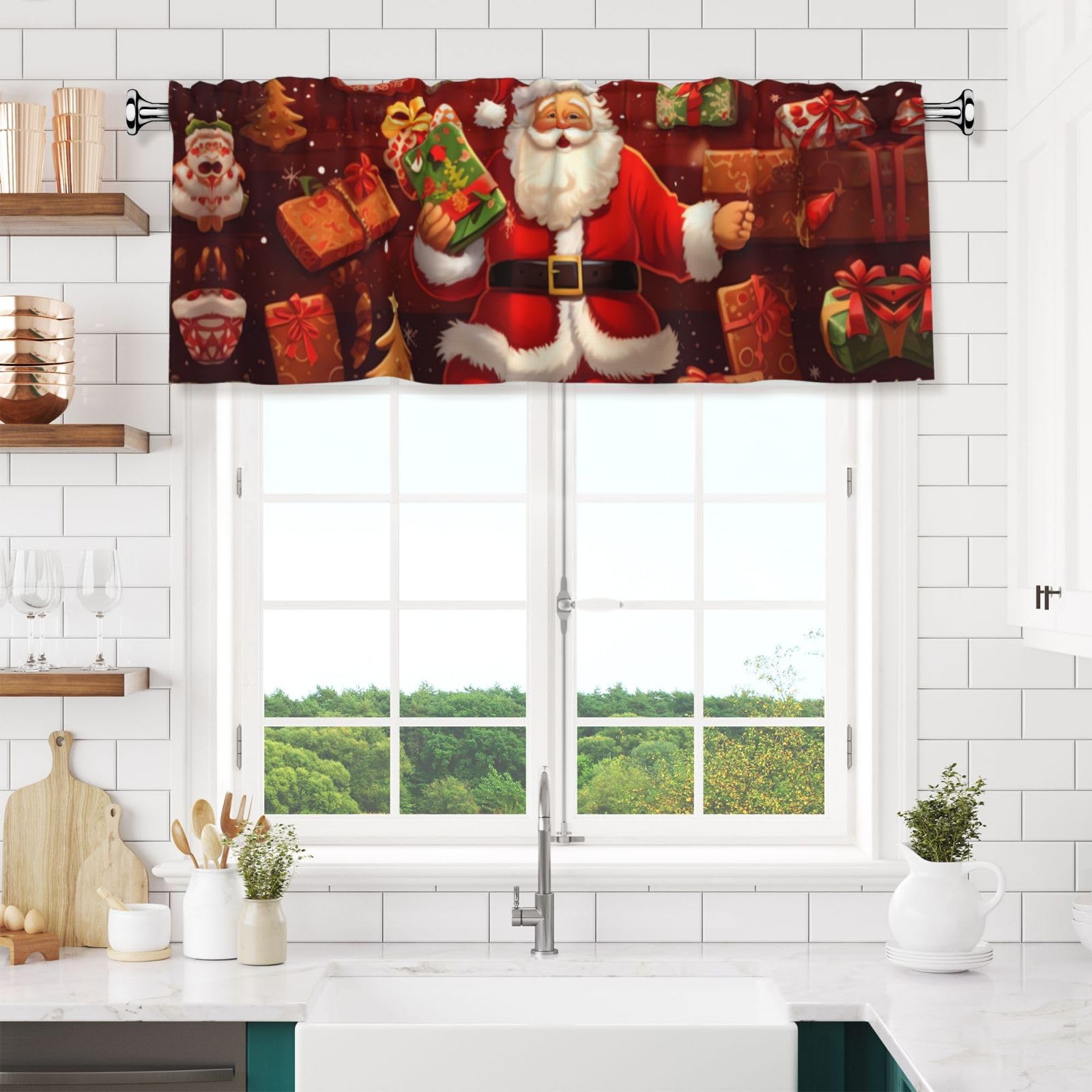 Anceky Valances Curtain for Kitchen Happy Christmas Window Valance Bedroom Curtain Topper Valance Spring Window Valance Curtains Rod Pocket 54x18 Inch