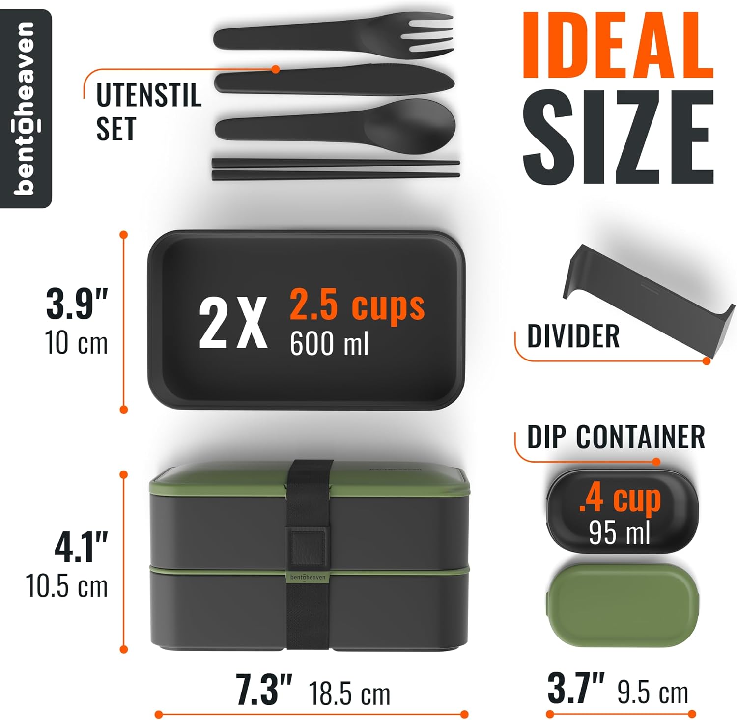 Bentoheaven Premium Bento Box Adult Lunch Box with Compartments for Women & Men, Set of Utensil & Chopsticks & Dip Container, Cute Japanese Kids Bento Lunch Box, Microwavable (Olive Garden) - Image 6